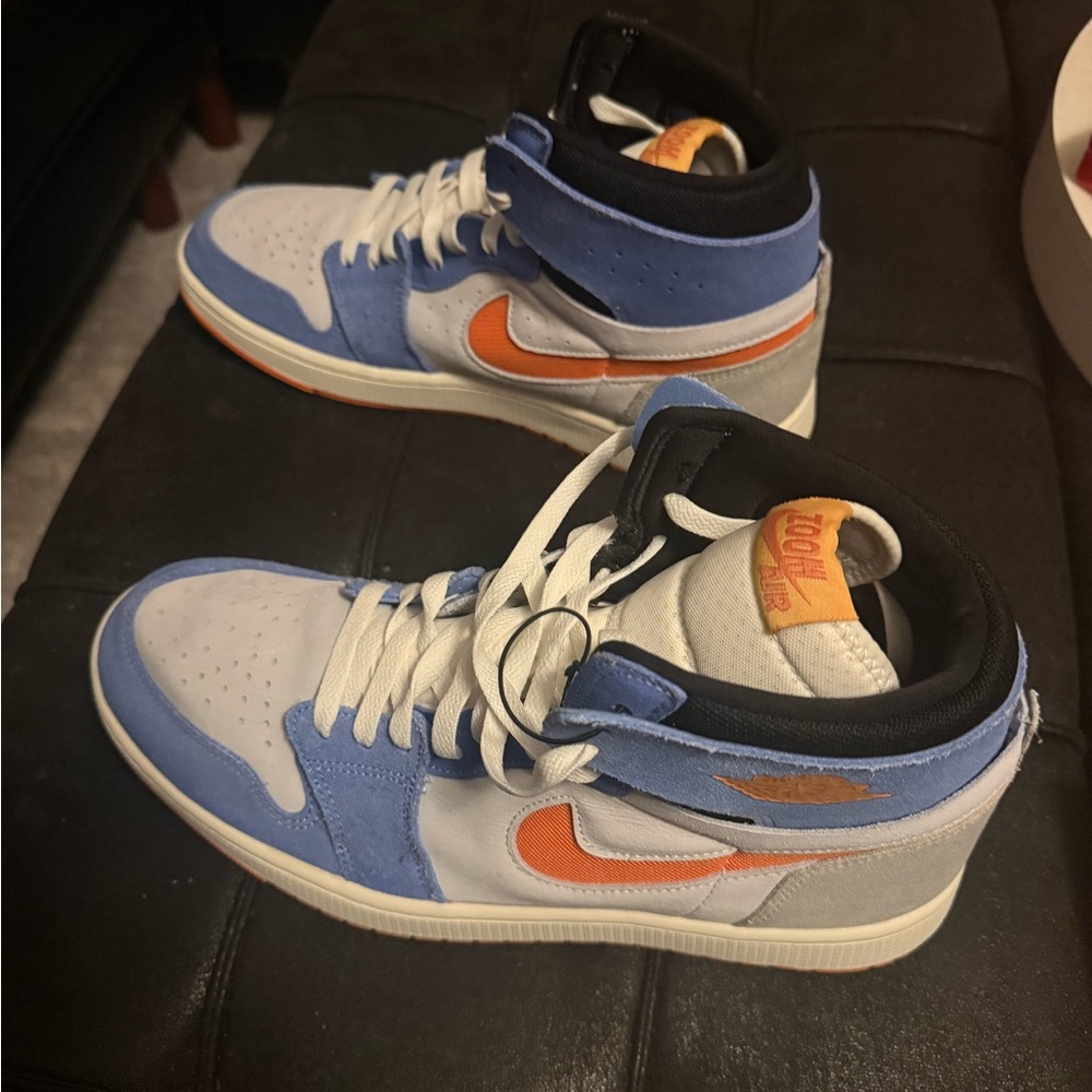 Nike Zoom Air Jordan 1’s Blue and Orange High-Top Sneakers